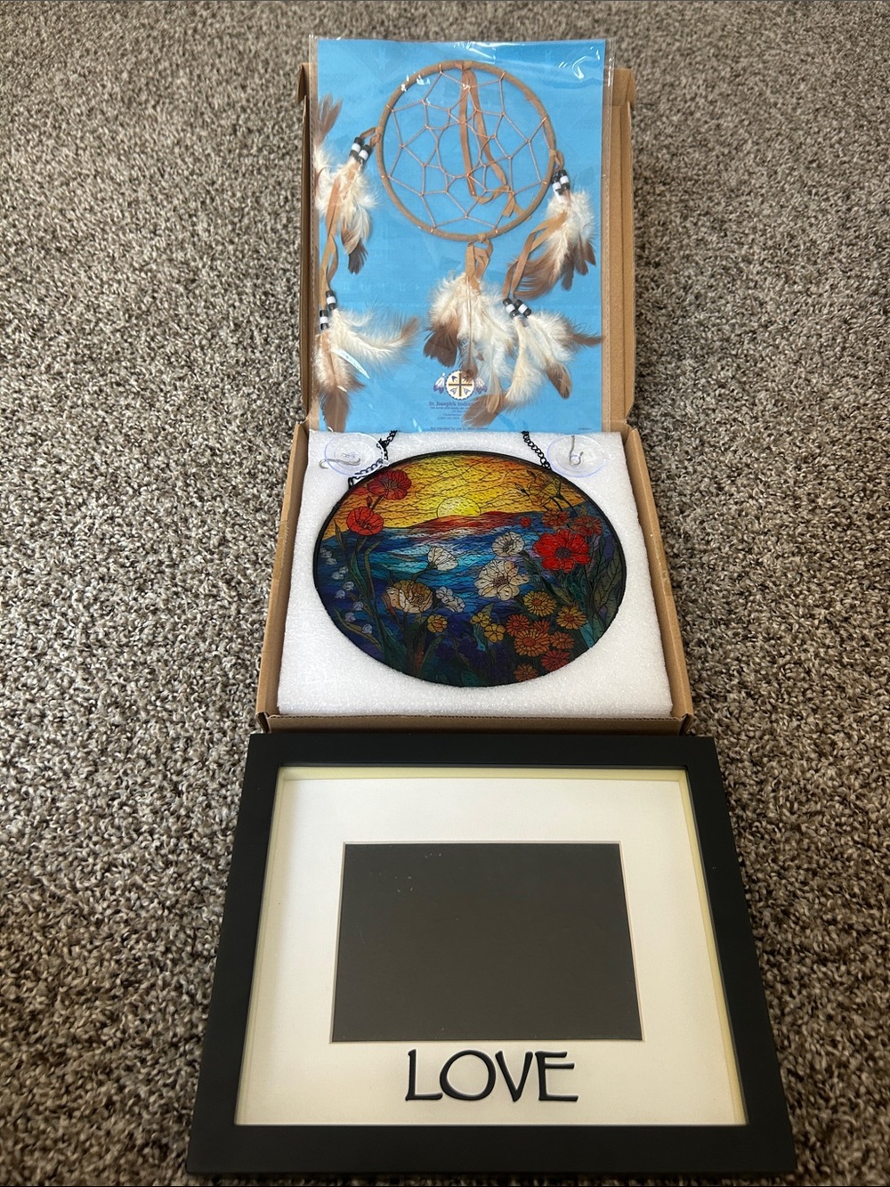 Floral Stained Glass Suncatcher - love picture frame and dream catcher bundle